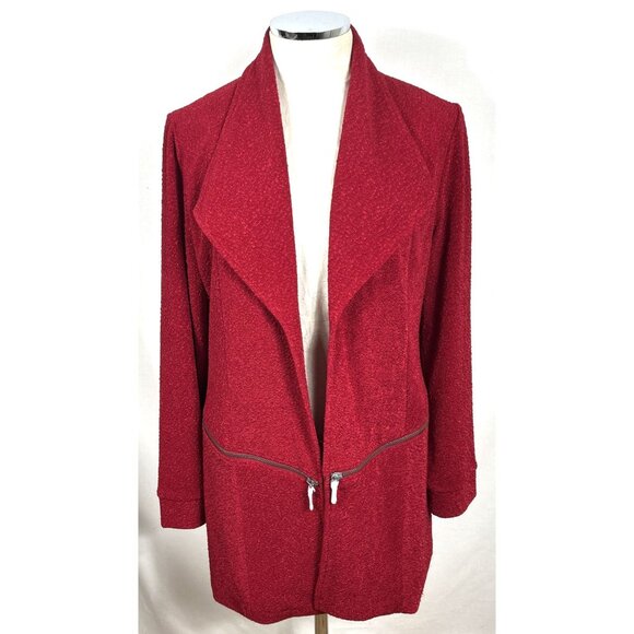 Soft Surroundings Womens Cardigan Sz M Red Crochet Open Front Boxy Lagenlook NEW - Picture 1 of 9